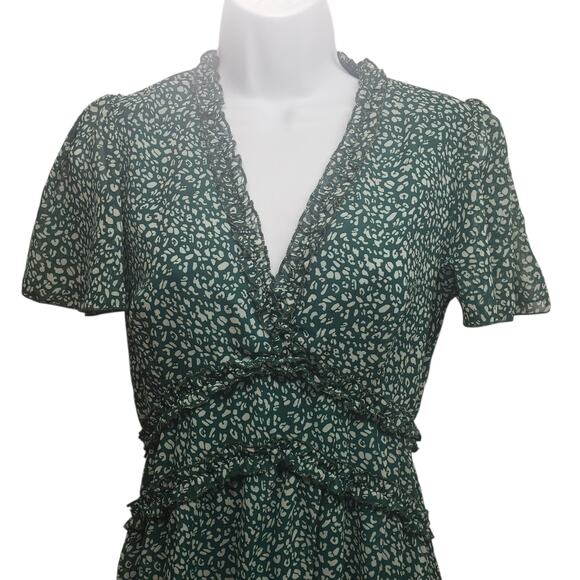 Unbranded Green Abstract Ruffle Midi Dress Women’s S Lightweight Flutter Sleeve - Picture 3 of 11